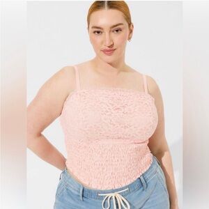 Lace Square Neck Smocked Crop Top